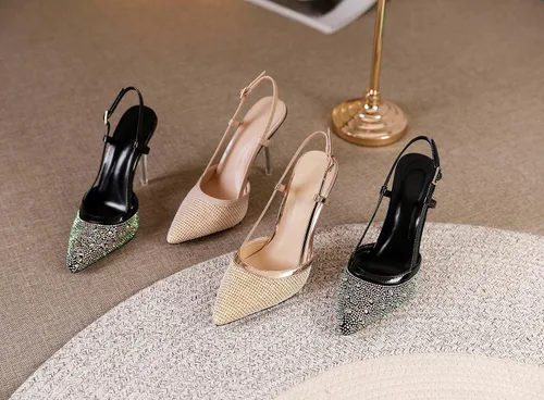 Vista 6 de Joseywade Zapatos de tacón alto transparente para mujer, tacones de aguja altos transparentes de 4 pulgadas, tacones con tiras puntiagudas