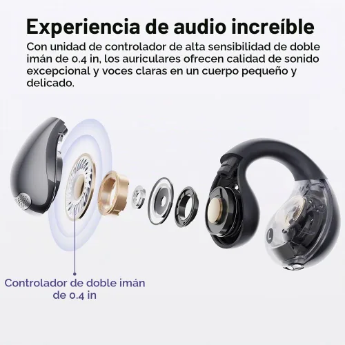 Vista 3 de QCY Crossky C30 Auriculares de oído abierto inalámbricos Bluetooth, auriculares de clip con 4 micrófonos ENC de cancelación de ruido, ajuste Negro