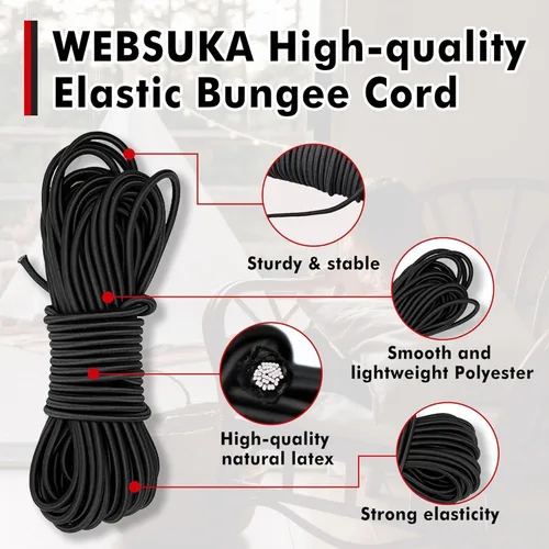 Vista 2 de Cuerda Elástica de Bungee, Cordón de Choque de Bungee Resistente, Cuerdas Elásticas de Poliéster para Acampar, Carpas, Carga, Cuerda Elástica