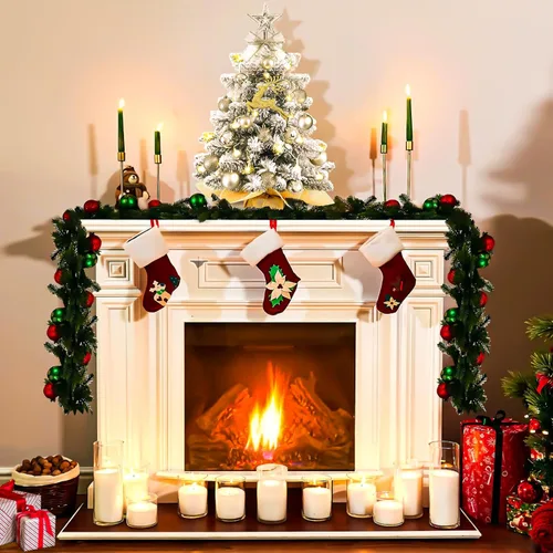Vista 5 de KOIUEYW Mini árbol de Navidad preiluminado, pequeño árbol de Navidad artificial con luces, decoración preiluminada para mesa, hogar, cafetería