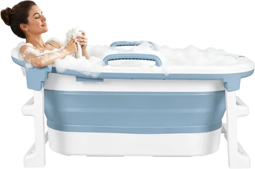Vista 10 de Foldable Bathtub for Adults, Large Collapsible Soaking Tub Azul