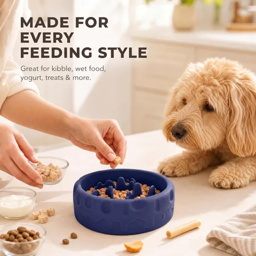 Vista 3 de Inserto de alimentador lento de silicona para gatos y perros Azul oscuro