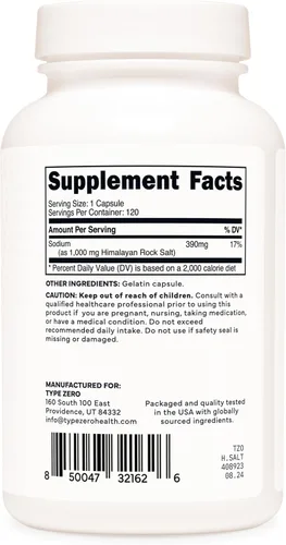 Vista 7 de Type Zero Cápsulas de sal de roca del Himalaya (120 cápsulas) (1000 mg por porción)