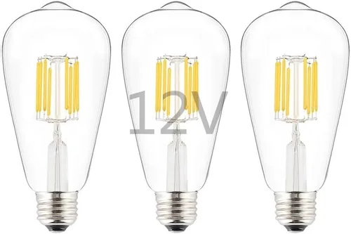 Vista 9 de Bombilla LED de bajo voltaje CC 12V/24V 6W, estilo Edison ST21 (ST64), forma antigua, atenuador PWM DC de 12 V, base común E26, luz blanca cálida