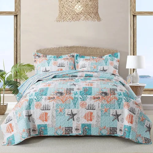 Vista 19 de NEWLAKE - Juego de cubrecama reversible de microfibra bordada con patrón floral en relieve en jacquard beige, tamaño queen