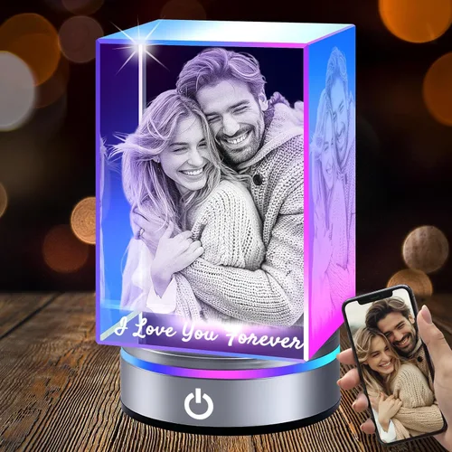 Vista 11 de Foto de cristal 3D personalizada, regalos personalizados para mujeres, esposa, hombres, mamá, papá, para ella, para él Foto grabada con láser