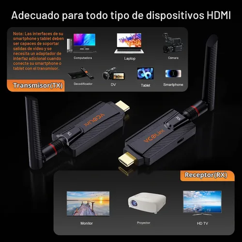 Vista 8 de Transmisor y receptor HDMI inalámbrico, kit extensor de 1 a 2, 656 pies de largo alcance, estable 1080P, 5 GHz 0.05 s con botón de privacidad, Plug