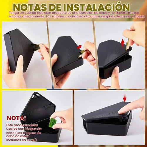 Vista 2 de Qualirey 2 estaciones triangulares de cebo para ratones, 5 x 3 pulgadas Negro