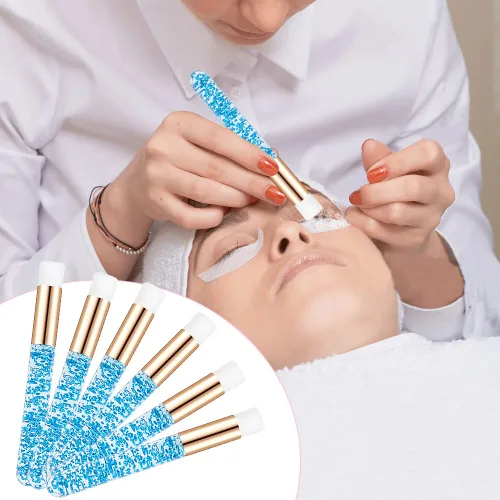 Vista 5 de 30 cepillos de champú de pestañas de cristal, cepillo de limpieza de pestañas, cepillos de maquillaje suaves para limpieza de extensiones de azul 30