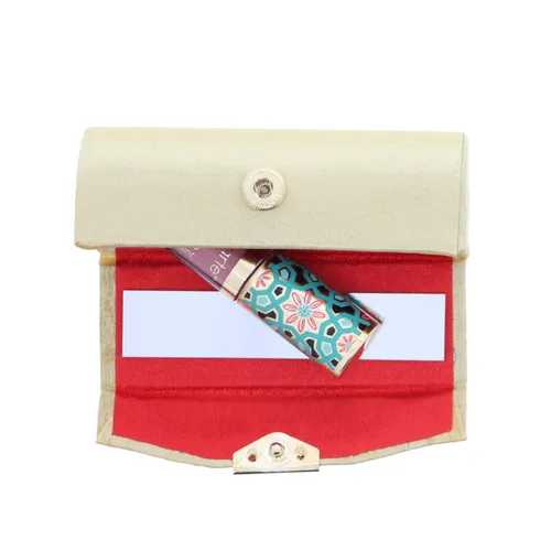 Vista 2 de Estuche de lápiz labial de satén sólido para mujer con espejo monedero lápiz labial titular, Dorado, Chico