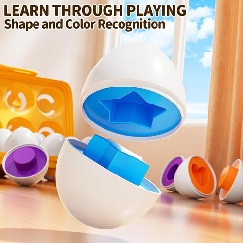 Vista 3 de JUKUDAHU Huevos Emparejados Juguetes para Niños Pequeños de 1 2 3 4 Años - Juegos de Clasificación de Formas y Colores, Huevos de Pascua para Niños
