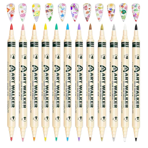 Vista 24 de IONSGAKO Juego de bolígrafos de arte de uñas de 12 colores, bolígrafos de esmalte de uñas, bolígrafo de dibujo de arte de uñas, secado rápido
