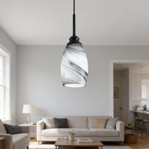 Vista 14 de Lámpara colgante industrial con pantalla de cristal, color negro mate, iluminación colgante ajustable estilo retro industrial, luz colgante, lámpara