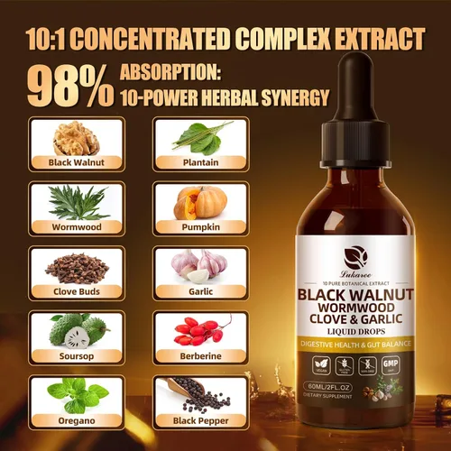 Vista 2 de Lukaree Limpieza de clavo de nogal negro de ajenjo para humanos tintura - Desintoxicación intestinal rápida y salud digestiva con semillas de ajo
