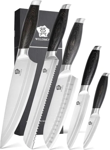 Vista 10 de WILDMOK Juego de bloque de cuchillos de cocina, juego de 17 piezas con bloque de madera, juegos de cuchillos de cocina de acero alemán con picador