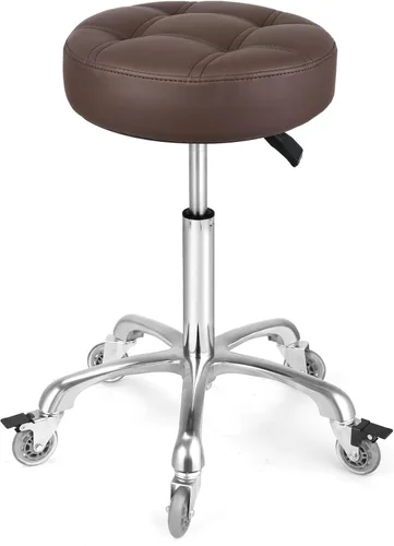 Vista 10 de Taburete ajustable resistente – Taburetes con ruedas giratorias de bloqueo – Taburetes giratorios sin respaldo para belleza, peluquería, spa, hogar
