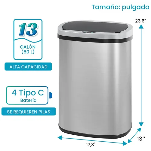 Vista 4 de Dkeli Cubo de basura automático de 13 galones con sensor de movimiento sin tacto, basurero de cocina de acero inoxidable con tapa, basurero de alta