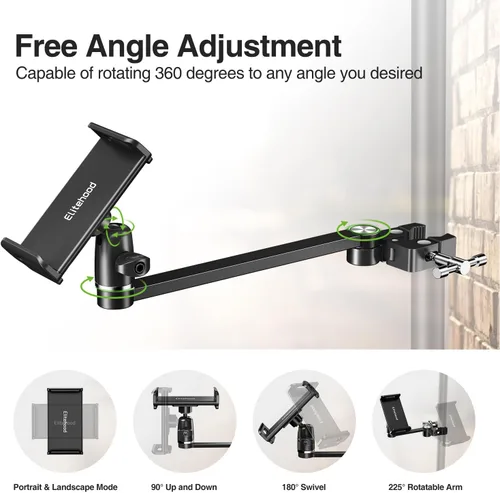Vista 3 de elitehood Soporte de micrófono para iPad de brazo extra largo de 12 pulgadas, soporte de iPad ajustable de 360° para soporte de micrófono, soporte