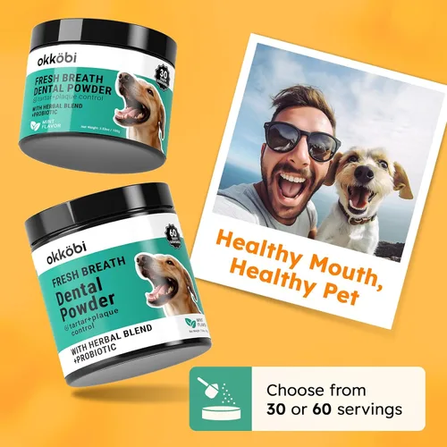 Vista 8 de Polvo de limpieza de dientes de perro, ambientador de aliento de perro + cuidado dental para perros y gatos + removedor de sarro para dientes