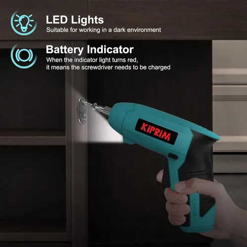 Vista 3 de Kiprim ES3 - Destornillador eléctrico pequeño de 4 V, herramienta de destornillador inalámbrico con batería recargable, luz frontal LED y luz