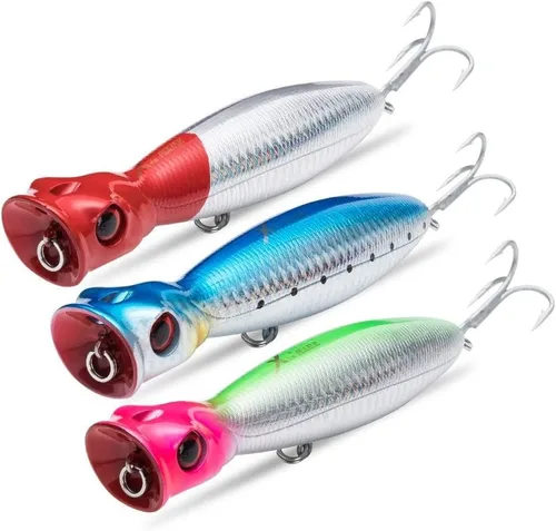 Vista 7 de KINGDOM 5 Colores Big Splash Long Casting Popper Pesca Señuelos 9.5/16/1.27 oz Flotante Agua Pesca Plugs 80/100/5.118 in Ruido Mejorado 3D Simulado