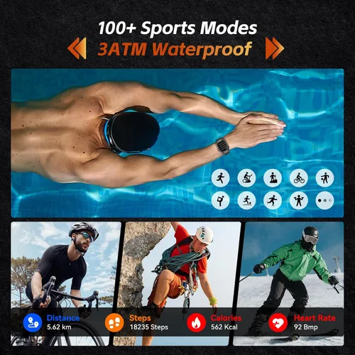 Vista 4 de Relojes inteligentes para hombres (respuesta/hacer llamadas), reloj inteligente de fitness de 1.96 pulgadas con frecuencia cardíaca, oxígeno