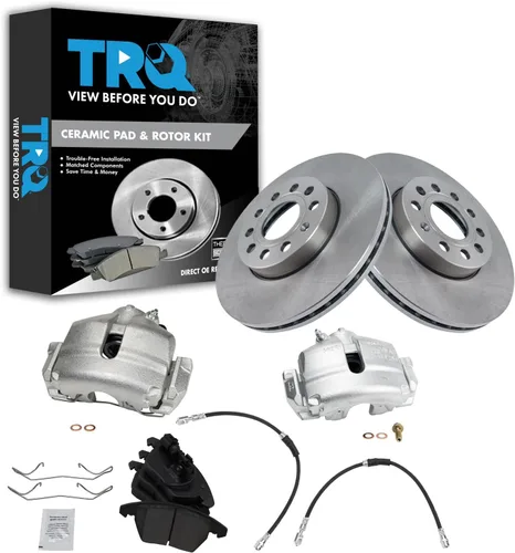Vista 33 de TRQ Juego de pastillas de freno delanteras y rotores de cerámica, pinzas, mangueras, compatibles con Honda Odyssey 2005-2010