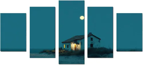 Vista 21 de VOCBAN Canvas Wall Art for Bedroom - 5 Large Oversize Modern Boho Neutral Room Decor - Mountain Moon Abstract Nature Artwork for Living Room Dining