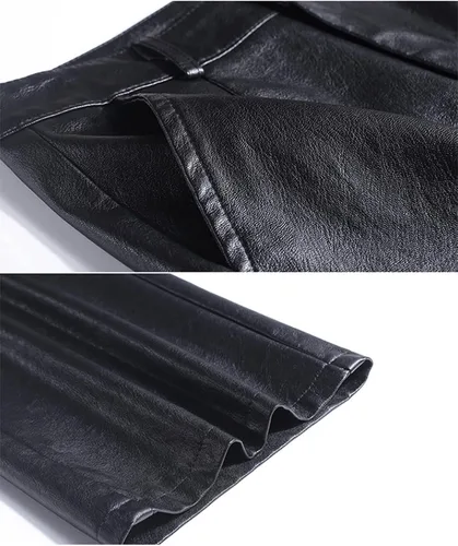 Vista 7 de Lucrosun Pantalones palazzos de piel sintética de cintura alta y pierna ancha para mujer, color negro