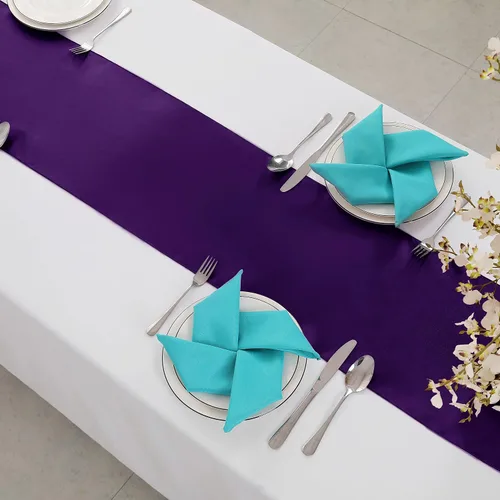 Vista 4 de Horbaunal Paquete de 24 Caminos de Mesa de Satén Púrpura de 12 x 108 Pulgadas, Caminos de Mesa Suaves para Bodas, Banquetes, Fiestas de Cumpleaños
