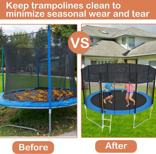 Vista 4 de Cubierta redonda para cama elástica de 12 agujeros, 90% de protección solar, 8 pies, color negro, cubierta superior de trampolín, lona de malla