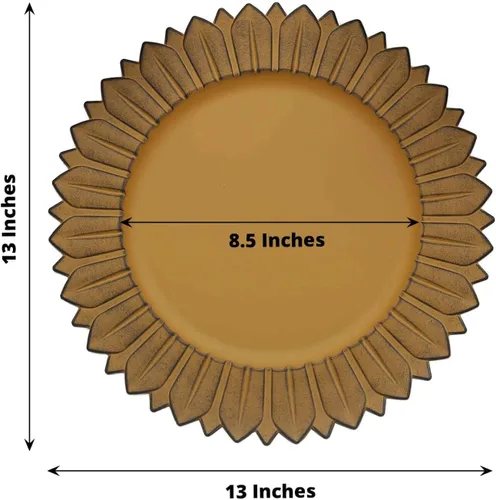 Vista 3 de Efavormart Paquete de 6 Platos Cargadores de Cena de Plástico de Girasol Amarillo Mostaza Mate de 13", Bandejas Redondas Desechables para Servir