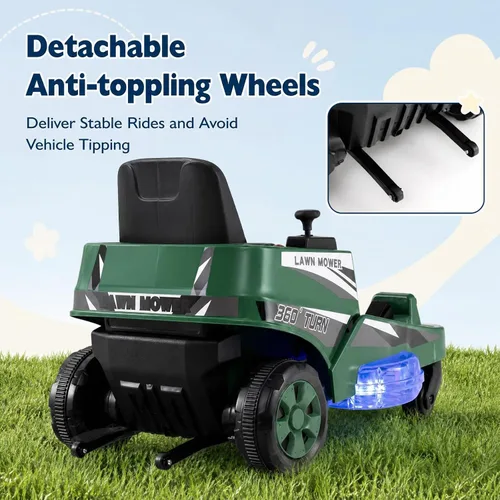 Vista 5 de GLACER Cortacésped de giro cero para niños de 12 V, coche eléctrico con Verde