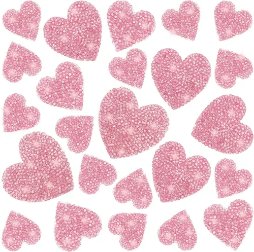 Vista 8 de 26 parches para planchar en forma de corazón, 4 tamaños, parches de diamantes de imitación en forma de corazón, parches adhesivos de corazón