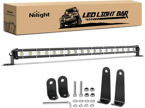 Vista 4 de Nilight 2 piezas de 7 pulgadas y 18 W ultra delgado de una sola fila LED de inundación barra de luz antiniebla, luz de trabajo para todoterreno