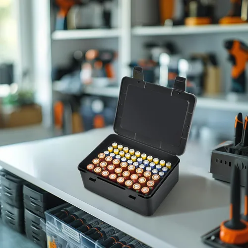 Vista 7 de ALCYON Caja Organizadora de Almacenamiento de Baterías, Estuche Soporte de Garaje para 24* AA, 30* Baterías AAA