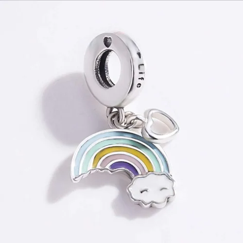 Vista 4 de Abalorio de arco iris de plata de ley 925 con dije de estrella y corazón para pulsera Pandora