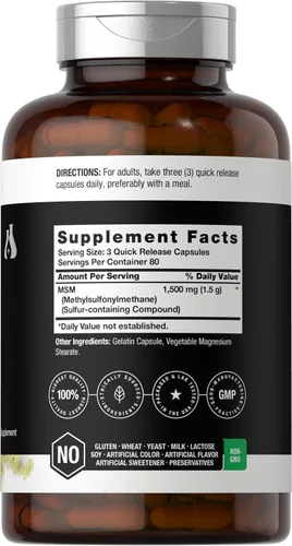 Vista 2 de Horbäach MSM Cápsulas 1500mg 240 unidades Suplemento sin OMG, sin gluten Berkshire Labs