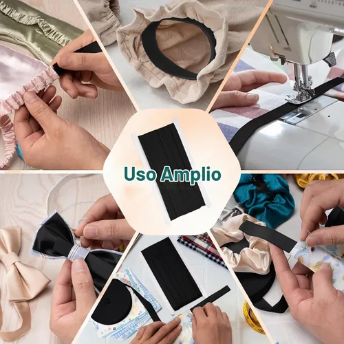 Vista 7 de Airisoer Banda elástica de 1/2 pulgada para costura, bandas elásticas de alta elasticidad de 12 yardas para cinturas, pantalones, ropa y Negro