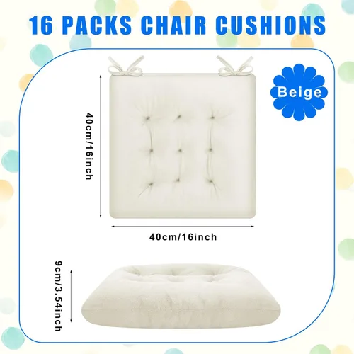 Vista 2 de Timgle Paquete de 16 cojines de asiento para silla, cojines de patio para muebles, almohadillas para sillas con lazos, tapete antideslizante