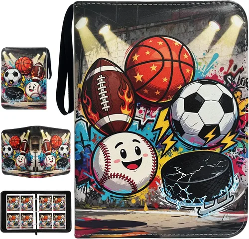 Vista 9 de Carpeta de tarjetas de baloncesto con 400 bolsillos, para coleccionistas de tarjetas, 4 bolsillos con 50 fundas extraíbles Baloncesto de 400