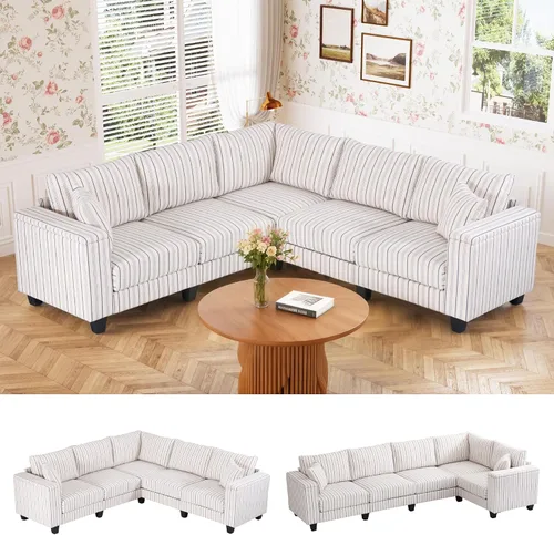 Vista 10 de Sofá seccional modular de 97 pulgadas con 5 asientos, sofá cómodo convertible en forma de L con almacenamiento en reposabrazos y dos almohadas