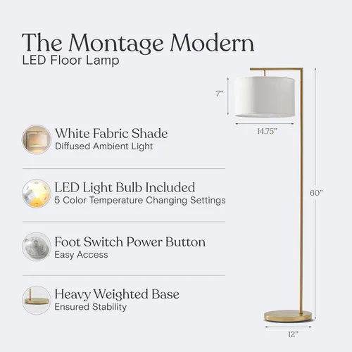 Vista 4 de Brightech Montage - Lámpara de pie moderna, lámpara de pie LED para salas de estar y oficinas, lámpara de pie alta para lectura de dormitorio