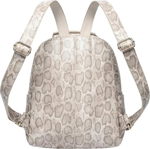 Vista 4 de Daisy Rose Mochila de viaje para el trabajo, escuela, vuelos de avión y campamento, piel vegana sintética, crema serpiente, talla única, Viajar