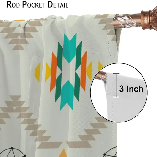 Vista 136 de Cortinas con patrón geométrico tribal, estilo suroeste, azteca, rústico, occidental, nativo americano, opacas, con bolsillo para barra, decoración