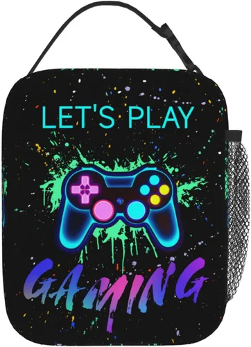 Vista 2 de SARA NELL Lonchera con controlador de juegos, bolsa de almuerzo colorida para niños, lonchera impermeable con aislamiento térmico para niños, mini