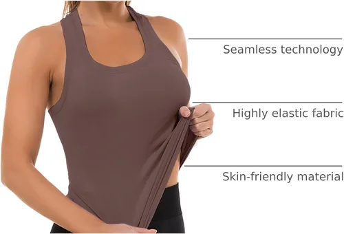 Vista 25 de MathCat Camisetas de entrenamiento para mujer, sin costuras, básicas, sin mangas, con espalda cruzada, atlética, yoga, correr, uso diario