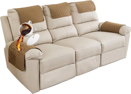 Vista 13 de Funda para Reposabrazos de Sofá, Funda para Reposacabezas de Silla Reclinable, Funda de Sillón con Bolsillos, Protector de Muebles Acolchado Beige