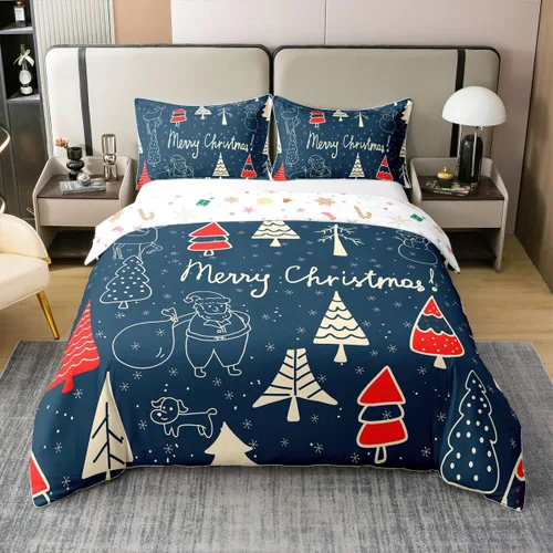 Vista 10 de Erosebridal Funda de edredón de Navidad 100% algodón, ropa de cama de ciervos de Navidad de dibujos animados para niños y niñas, campanas de copo