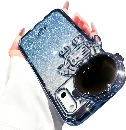 Vista 22 de Funda de teléfono con soporte oculto de astronauta para iPhone 11, bonito protector de cámara de lente de astronauta, soporte con purpurina